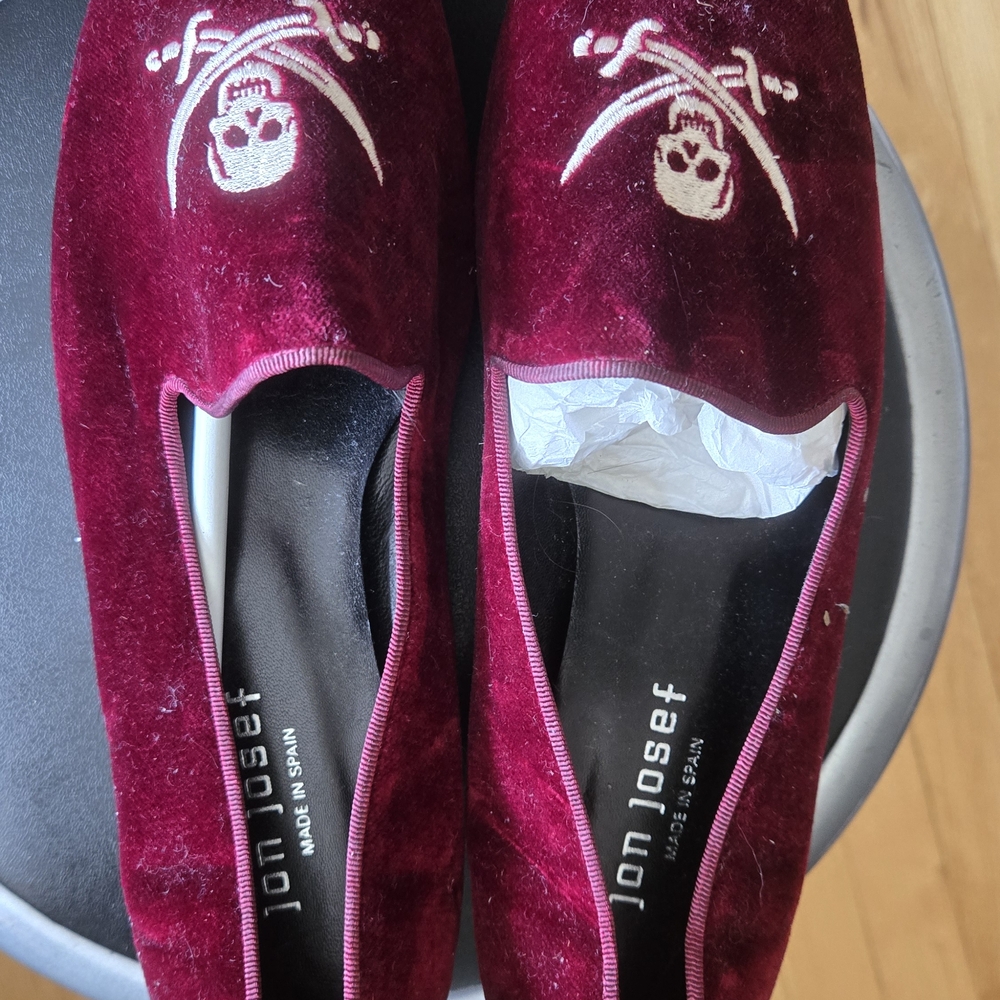Jon Josef Burgundy Velvet Skull Loafers